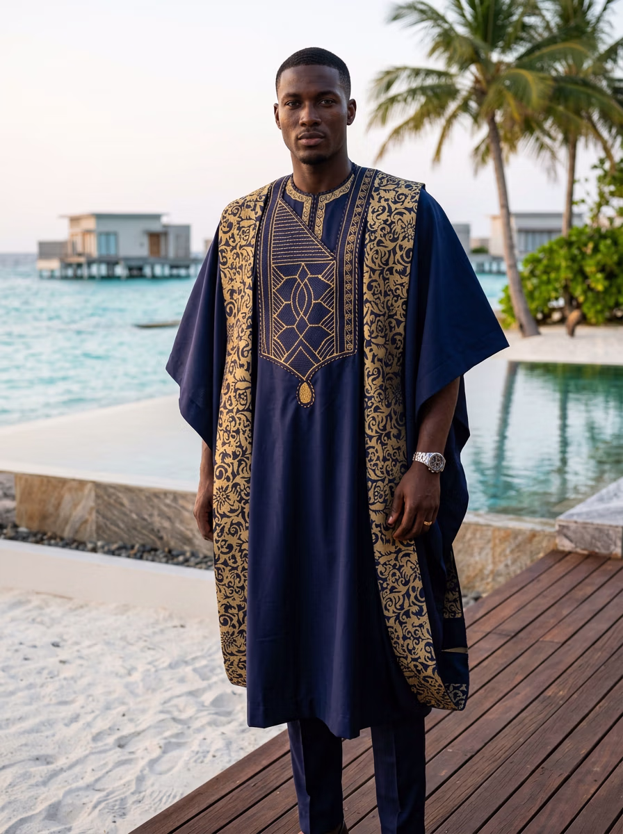 African Ethnic and Traditional Wear AI virtual try-on — African Traditional Ethnic Agbada Man fashion model photoshoot by VERA Fashion AI