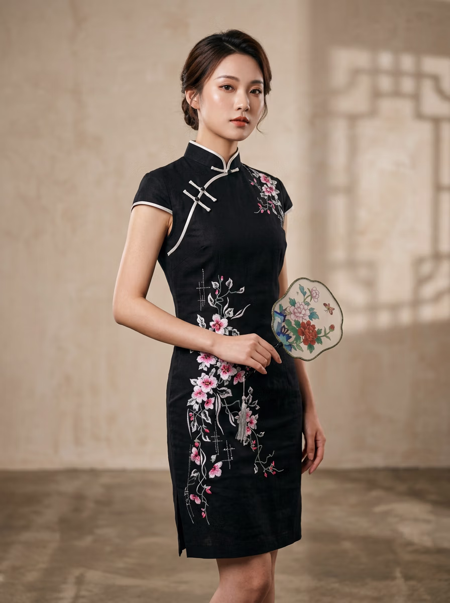 East Asian Chinese Qipao Cheongsam 旗袍 AI virtual try-on — Chines Qipao Cheongsam 旗袍 fashion model photoshoot by VERA Fashion AI