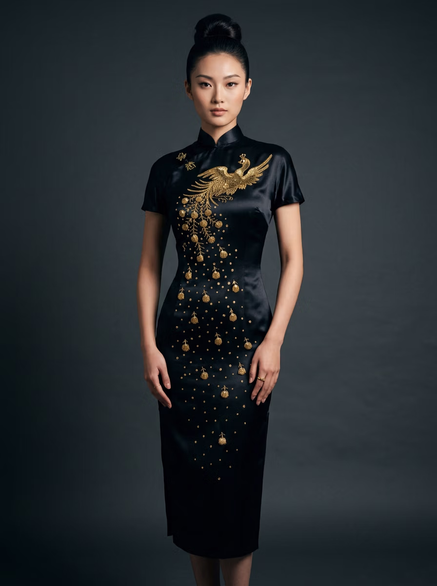 East Asian Chinese Qipao Cheongsam 旗袍 AI virtual try-on — Chines Qipao Cheongsam 旗袍 fashion model photoshoot by VERA Fashion AI