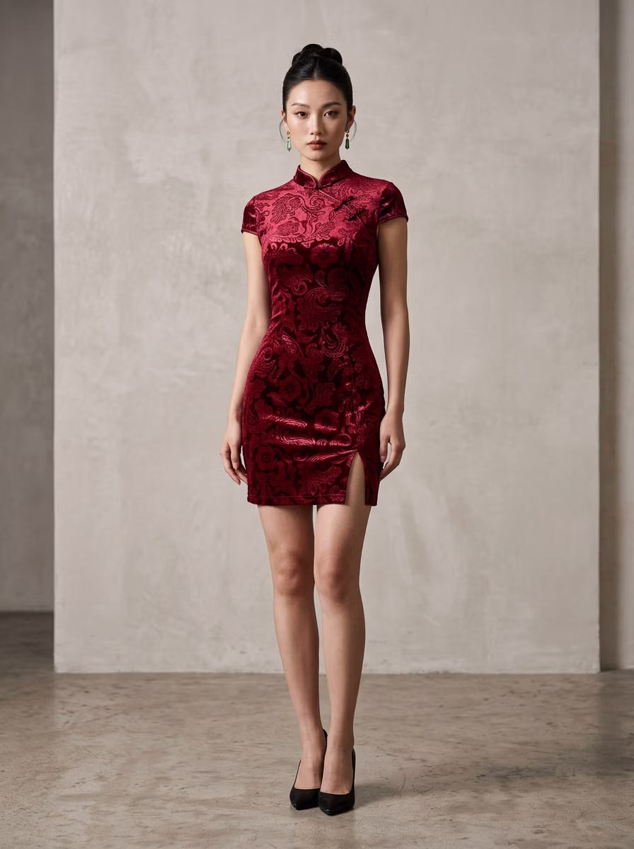East Asian Chinese Qipao Cheongsam 旗袍 AI virtual try-on — Chines Qipao Cheongsam 旗袍 fashion model photoshoot by VERA Fashion AI