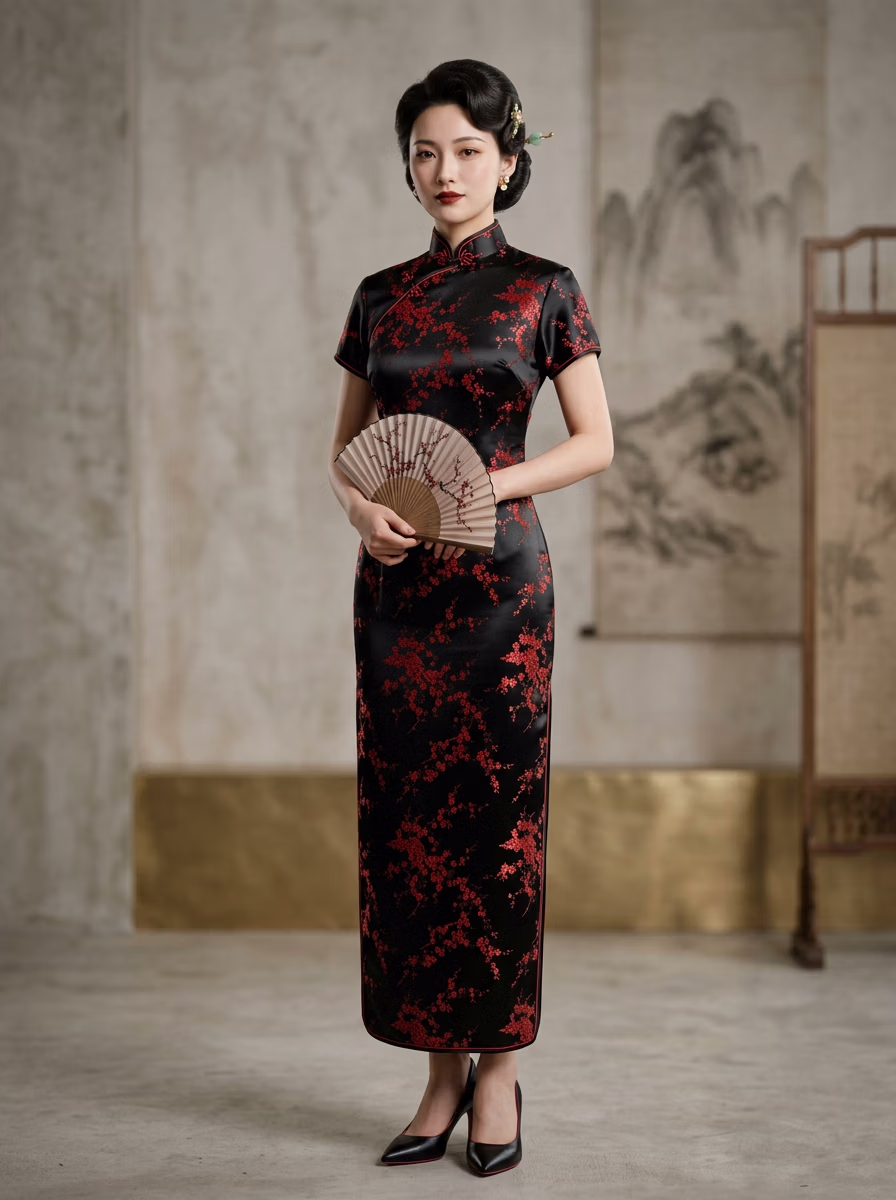 East Asian Chinese Qipao Cheongsam 旗袍 AI virtual try-on — Chines Qipao Cheongsam 旗袍 fashion model photoshoot by VERA Fashion AI