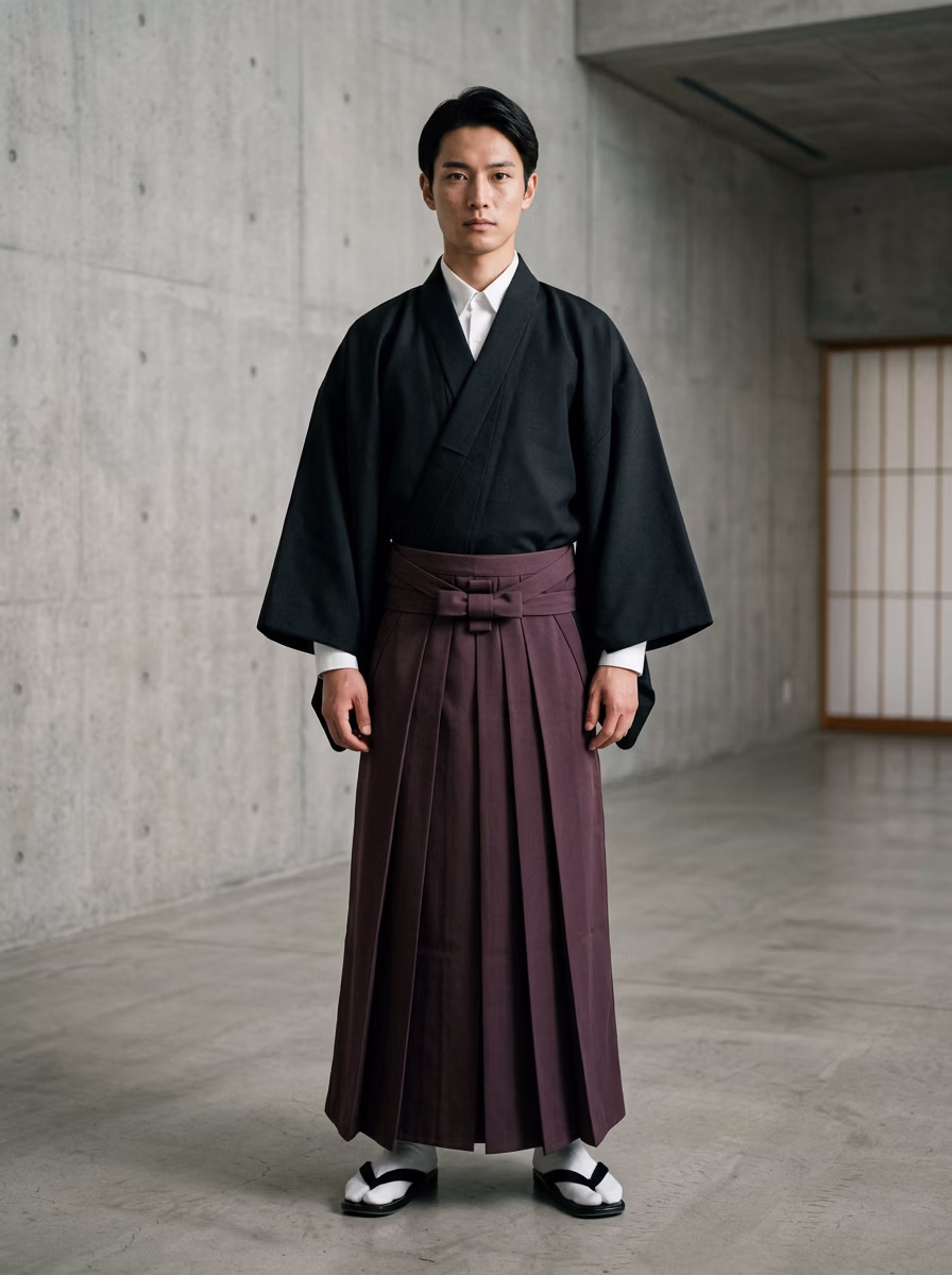 East Asian Hakama 袴 AI virtual try-on — Hakama 袴 Man fashion model photoshoot by VERA Fashion AI