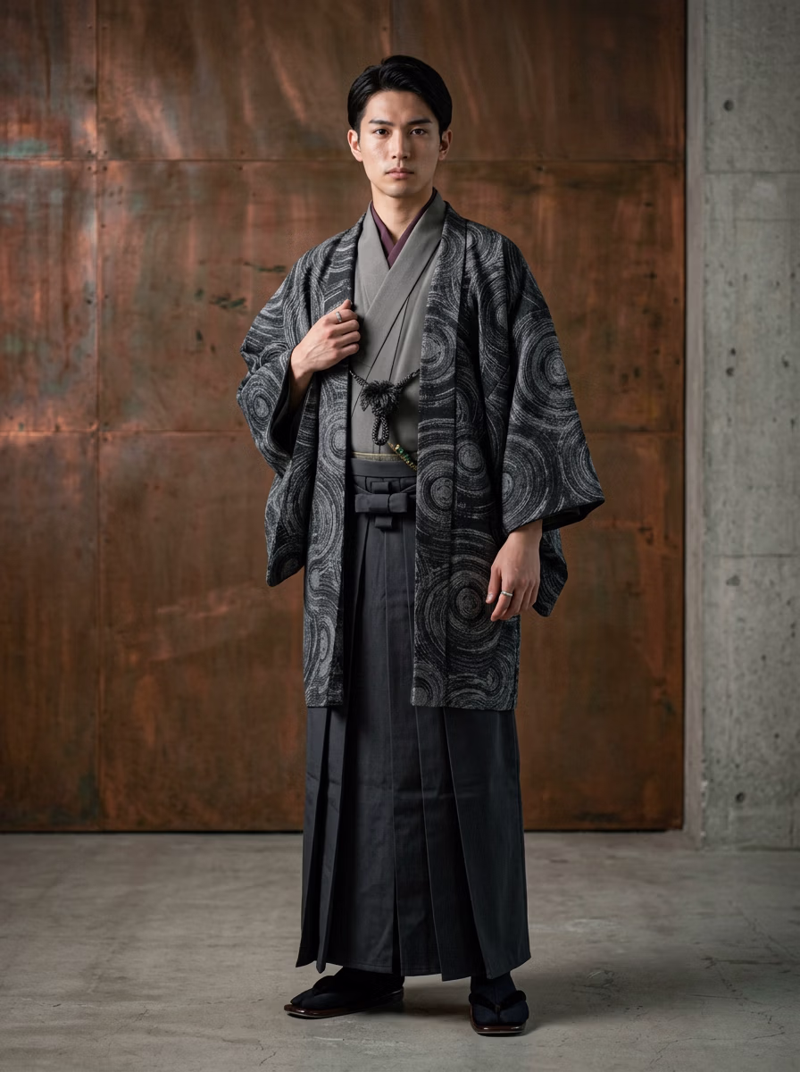East Asian Hakama 袴 AI virtual try-on — Hakama 袴 Man fashion model photoshoot by VERA Fashion AI
