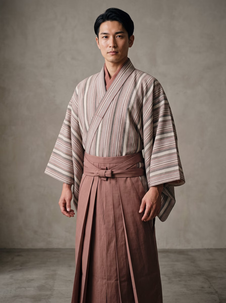 East Asian Hakama 袴 AI virtual try-on — Hakama 袴 Man fashion model photoshoot by VERA Fashion AI