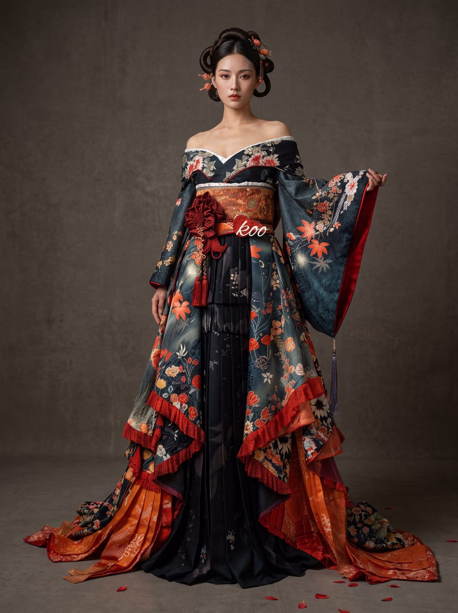 East Asian Kimono AI virtual try-on — Chaines Traditional Kimono fashion model photoshoot by VERA Fashion AI