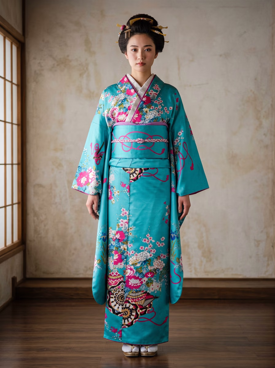 East Asian Kimono AI virtual try-on — Kimono 着物 fashion model photoshoot by VERA Fashion AI