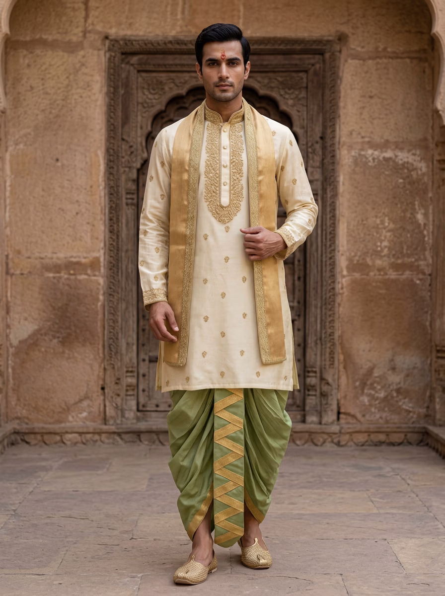 Indian Men's Kurta Dhoti AI virtual try-on — Kurta Dhoti Indian Traditiona Mens fashion model photoshoot by VERA Fashion AI