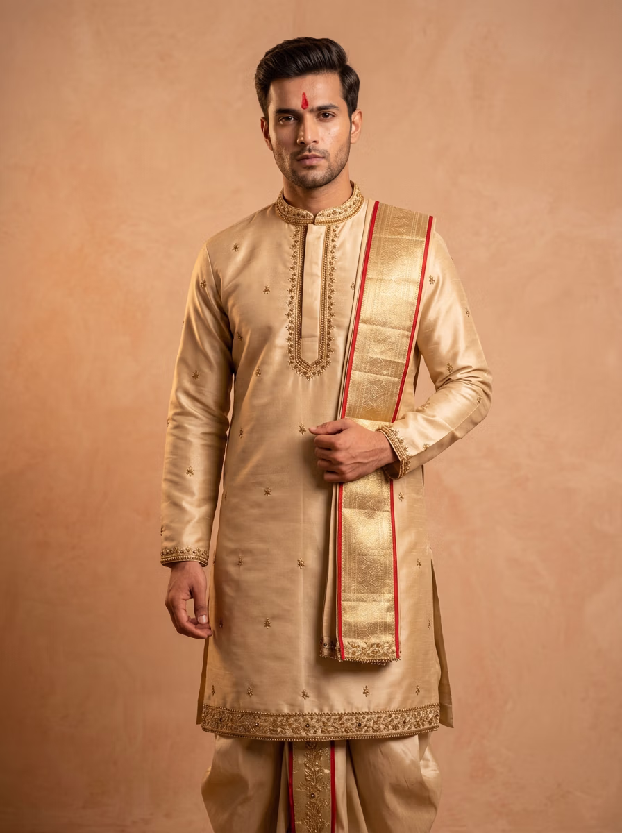 Indian Men's Kurta Dhoti AI virtual try-on — Kurta Dhoti Indian Traditiona Mens fashion model photoshoot by VERA Fashion AI