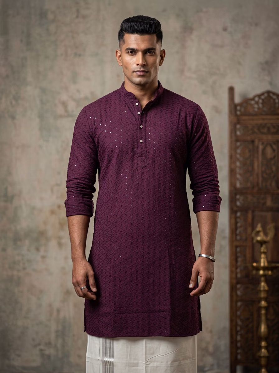 Indian Men's Kurta Lungi AI virtual try-on — Kurta Lungi Indian Traditiona Mens fashion model photoshoot by VERA Fashion AI