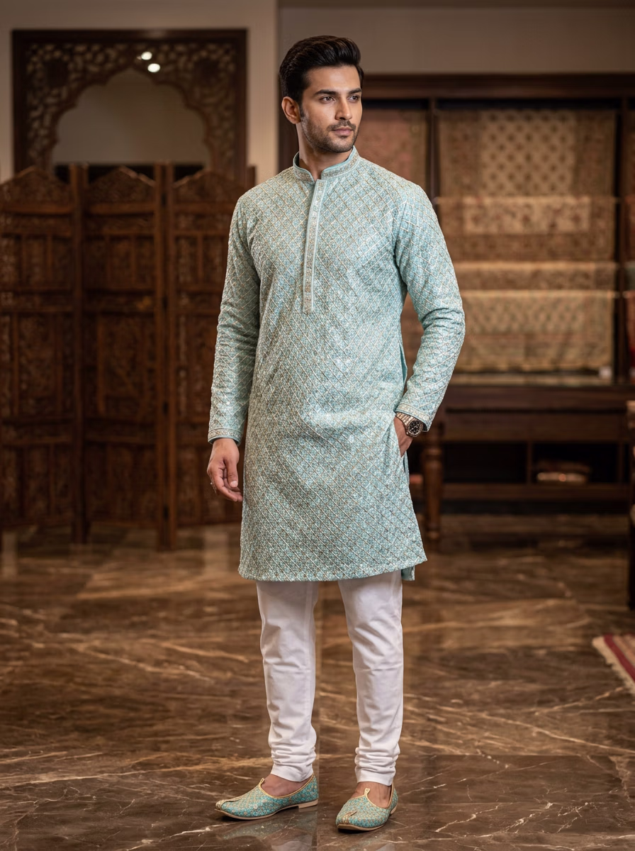 Indian Men's Kurta Pajama AI virtual try-on — Kurta Pajama Indian Athics Taditional fashion model photoshoot by VERA Fashion AI