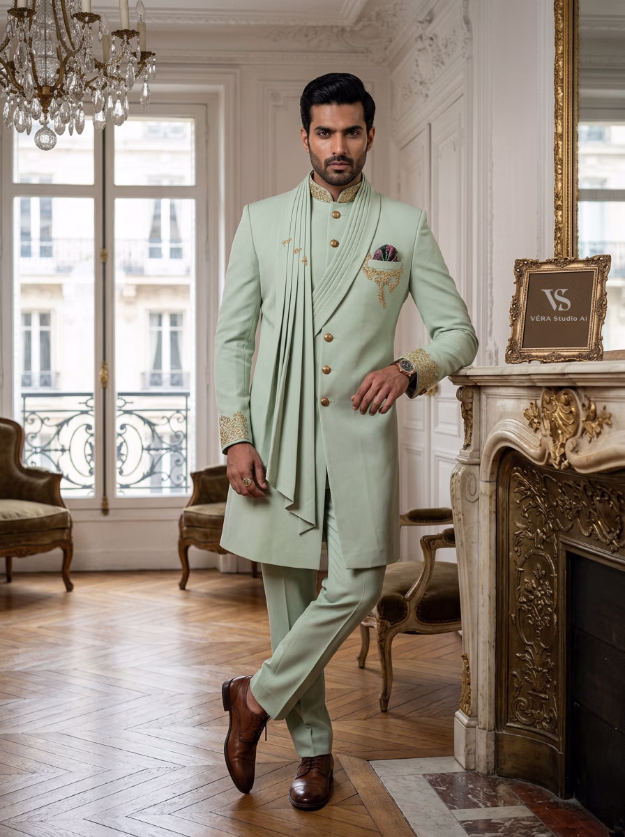 Indian Men's Sherwani AI virtual try-on — Sherwani Indian Ethnic Traditional Men fashion model photoshoot by VERA Fashion AI
