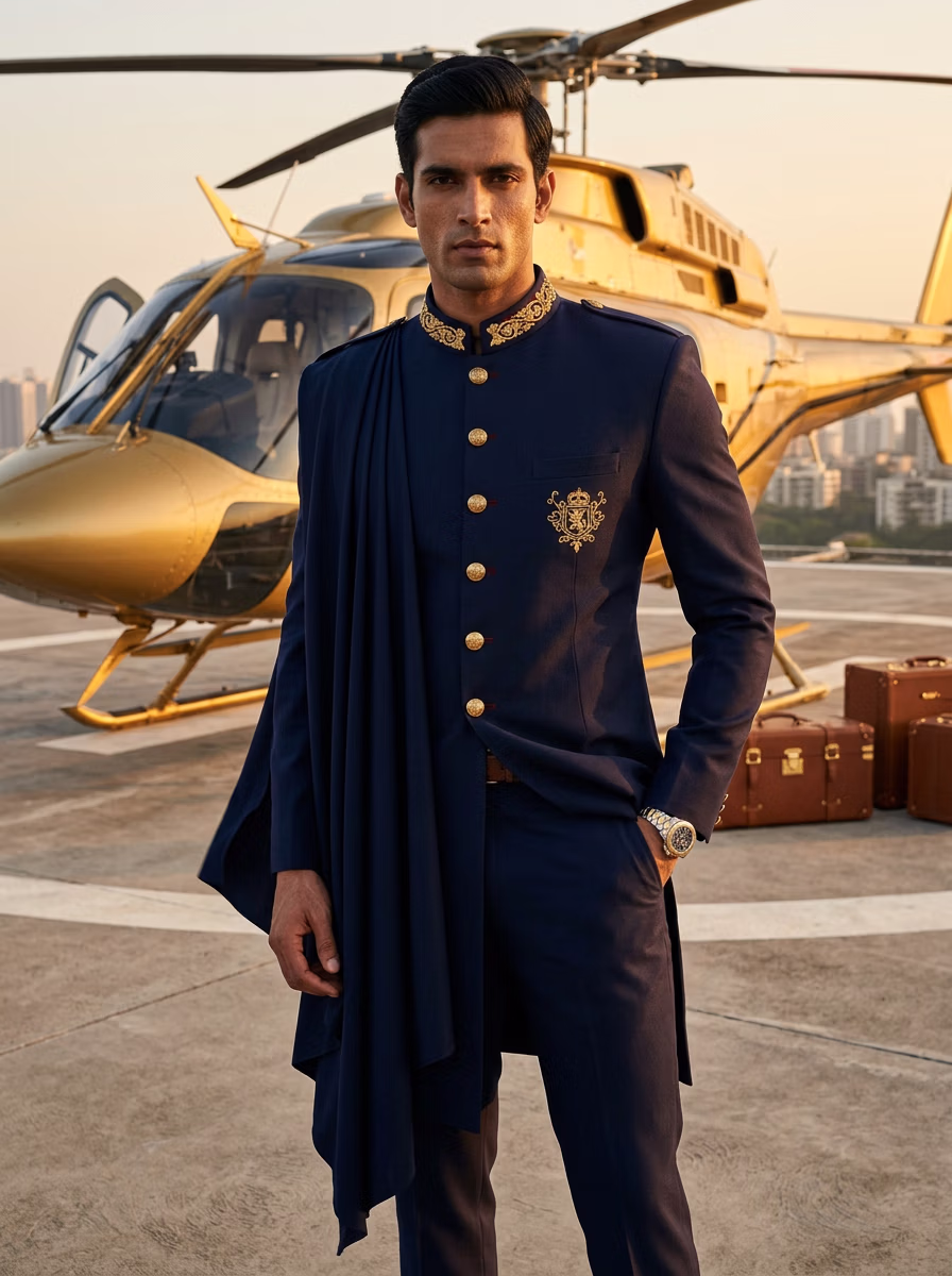 Indian Men's Sherwani AI virtual try-on — Sherwani Indian Ethnic Traditional Men fashion model photoshoot by VERA Fashion AI