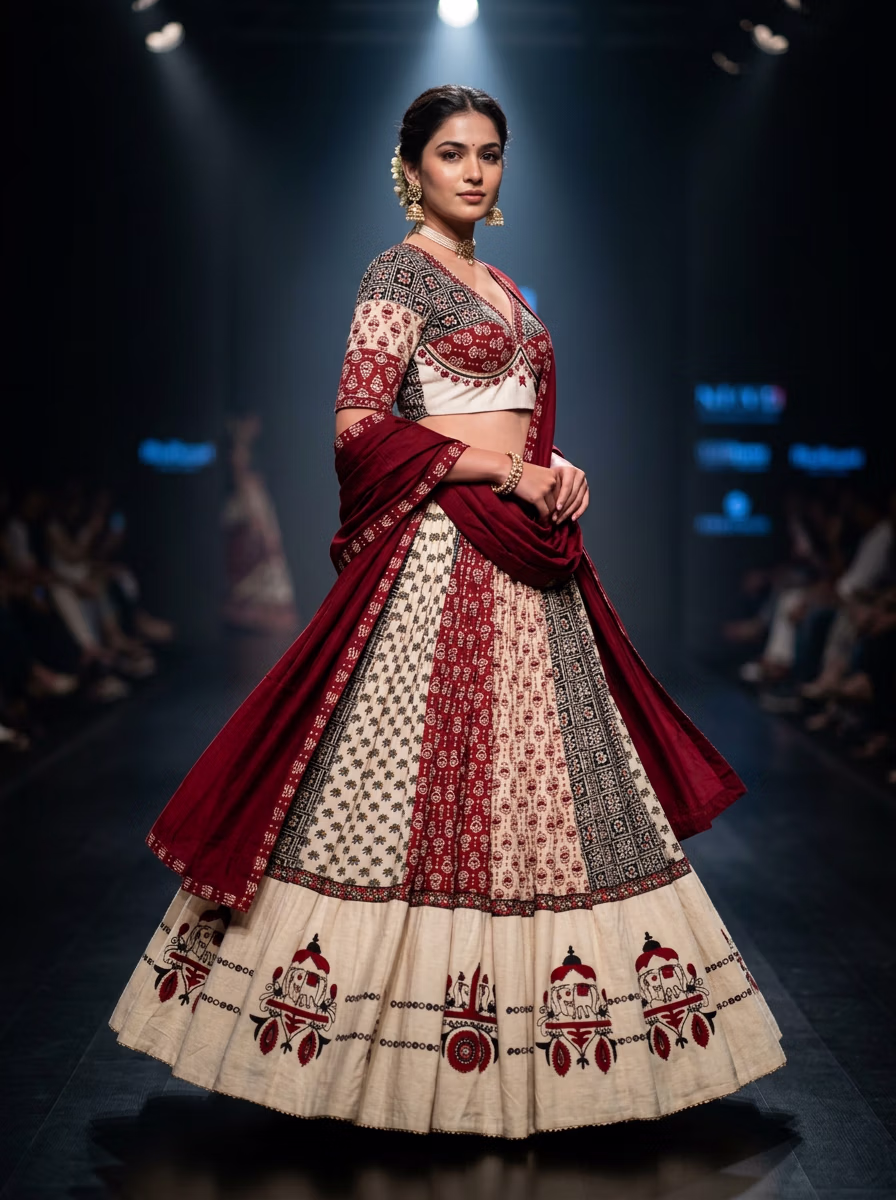 Indian Women's Lehenga Choli AI virtual try-on — Chaniya Choli Wedding Lehenga Choli fashion model photoshoot by VERA Fashion AI