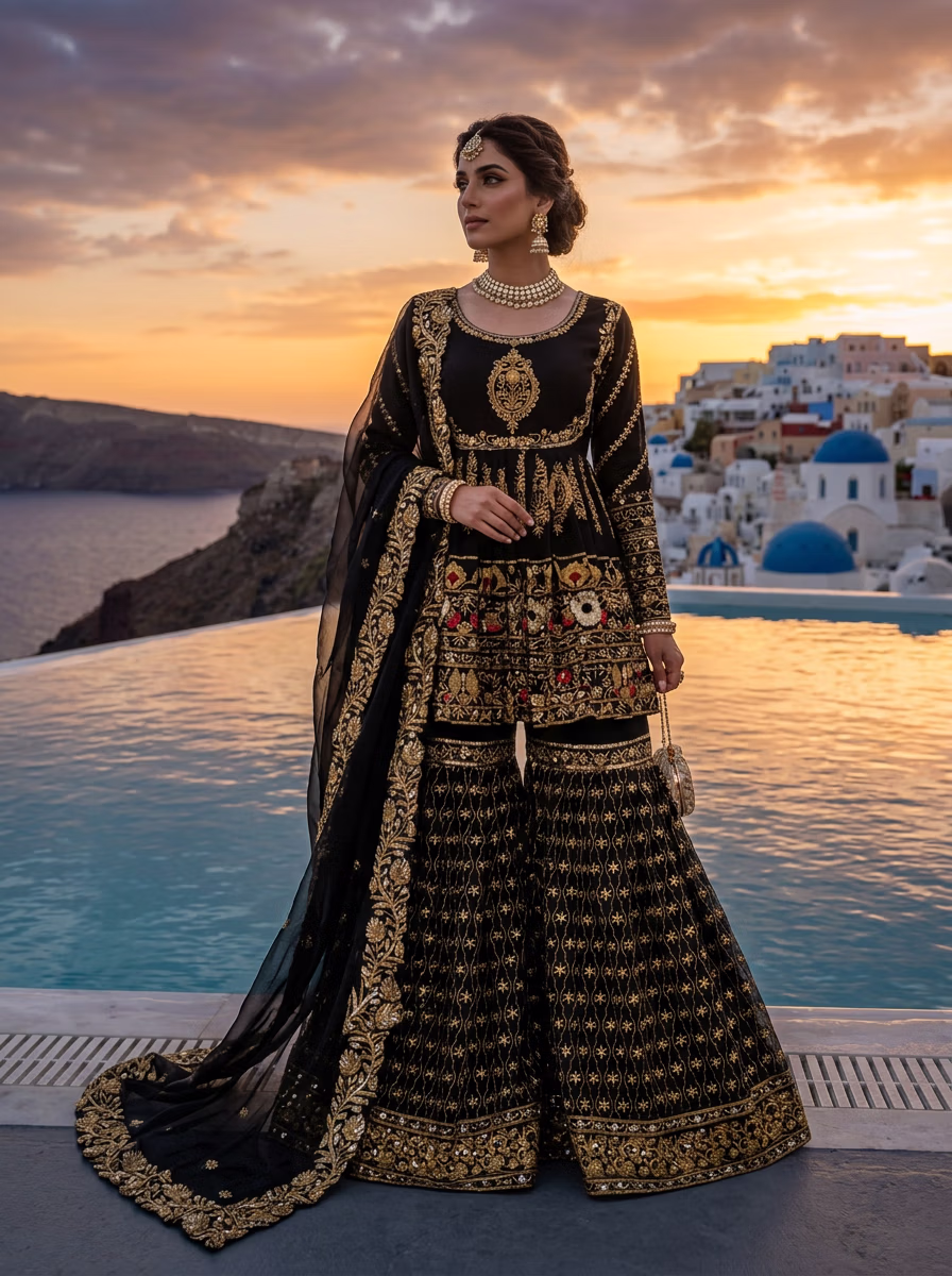 Indian Women's Sharara Garara AI virtual try-on — Pakistani Traditional Style Suit Salwar fashion model photoshoot by VERA Fashion AI