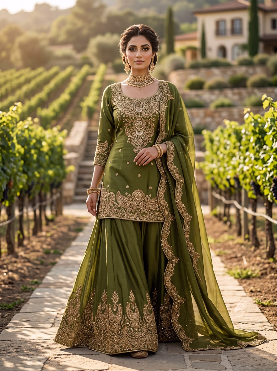 Indian Women's Sharara Garara AI virtual try-on — Pakistani Traditional Suit Salwar fashion model photoshoot by VERA Fashion AI