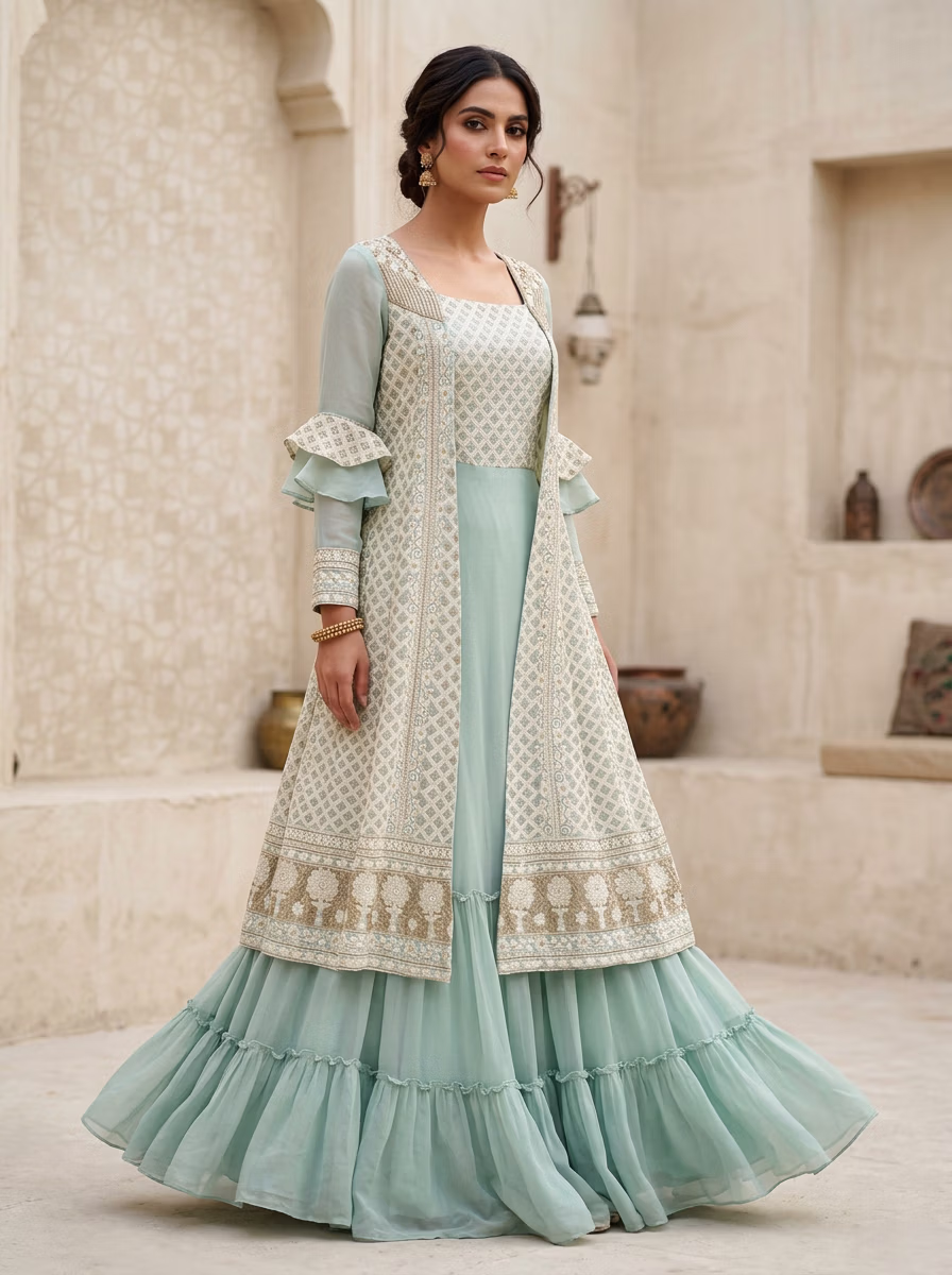 Indian Women's Sharara Garara AI virtual try-on — Sarara Gararra Indian Pakistani Tradtional fashion model photoshoot by VERA Fashion AI