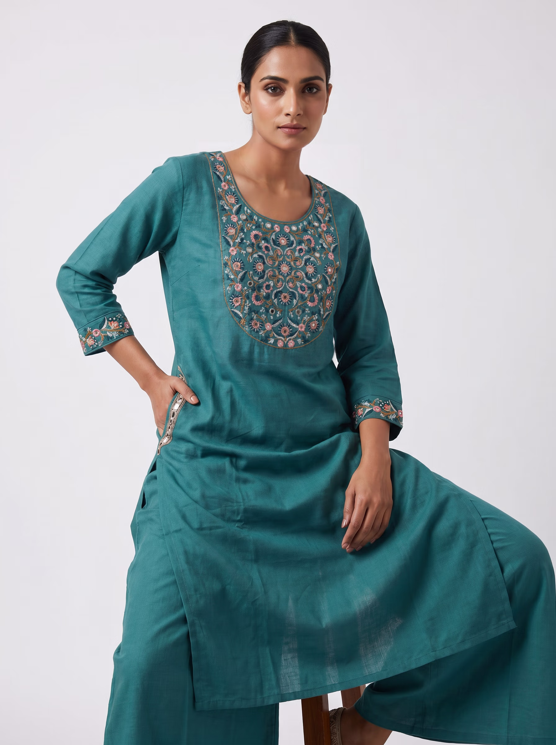 Indian Women's Suit Salwar AI virtual try-on — Indian Ethnic Suit Salwar fashion model photoshoot by VERA Fashion AI