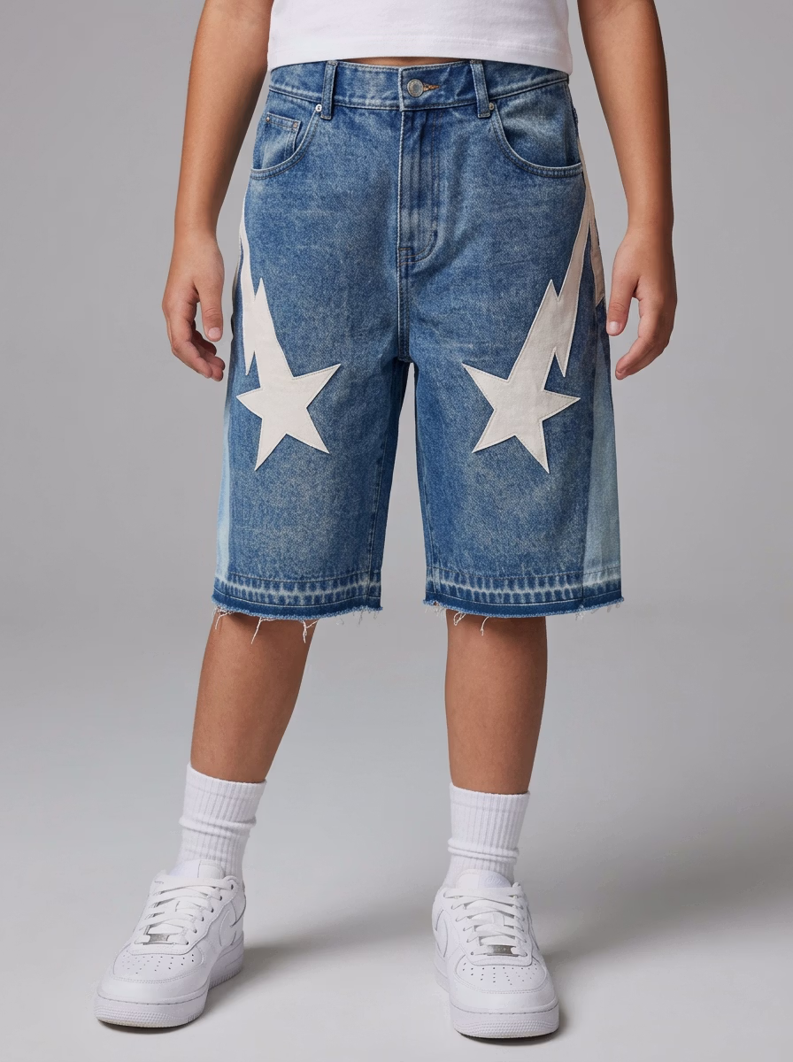 Boys' Bottom Wear AI virtual try-on — Kids Boys Denim Jeans Shorts fashion model photoshoot by VERA Fashion AI