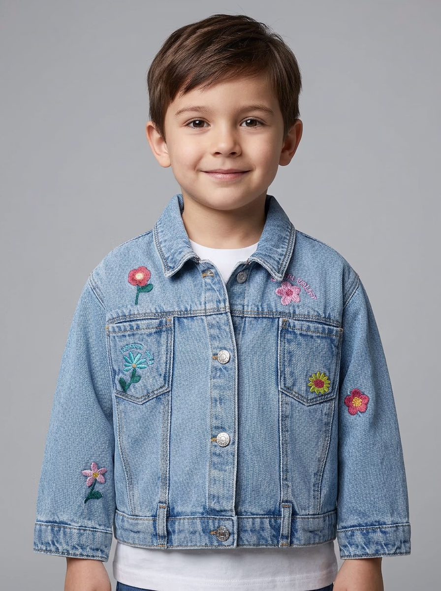 Boys' Top Wear AI virtual try-on — Kids Boys Denim Jackets fashion model photoshoot by VERA Fashion AI
