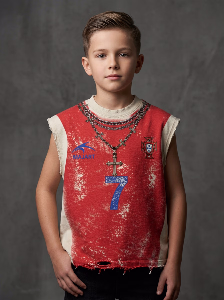 Boys' Top Wear AI virtual try-on — Kids Boys Sleeve Less T-Shirts fashion model photoshoot by VERA Fashion AI