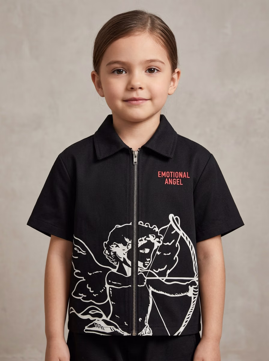 Boys' Top Wear AI virtual try-on — Kids Girls Shits Zipper fashion model photoshoot by VERA Fashion AI