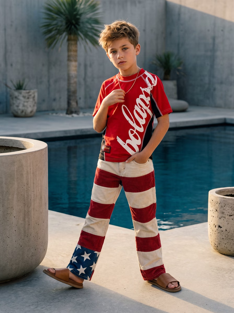 Boys' Wear AI virtual try-on — Kids Boys Tshirrts Jeans Color Printed fashion model photoshoot by VERA Fashion AI
