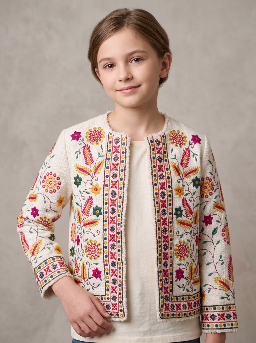 Girls' Top Wear AI virtual try-on — Kids Girls Casual Jackets fashion model photoshoot by VERA Fashion AI