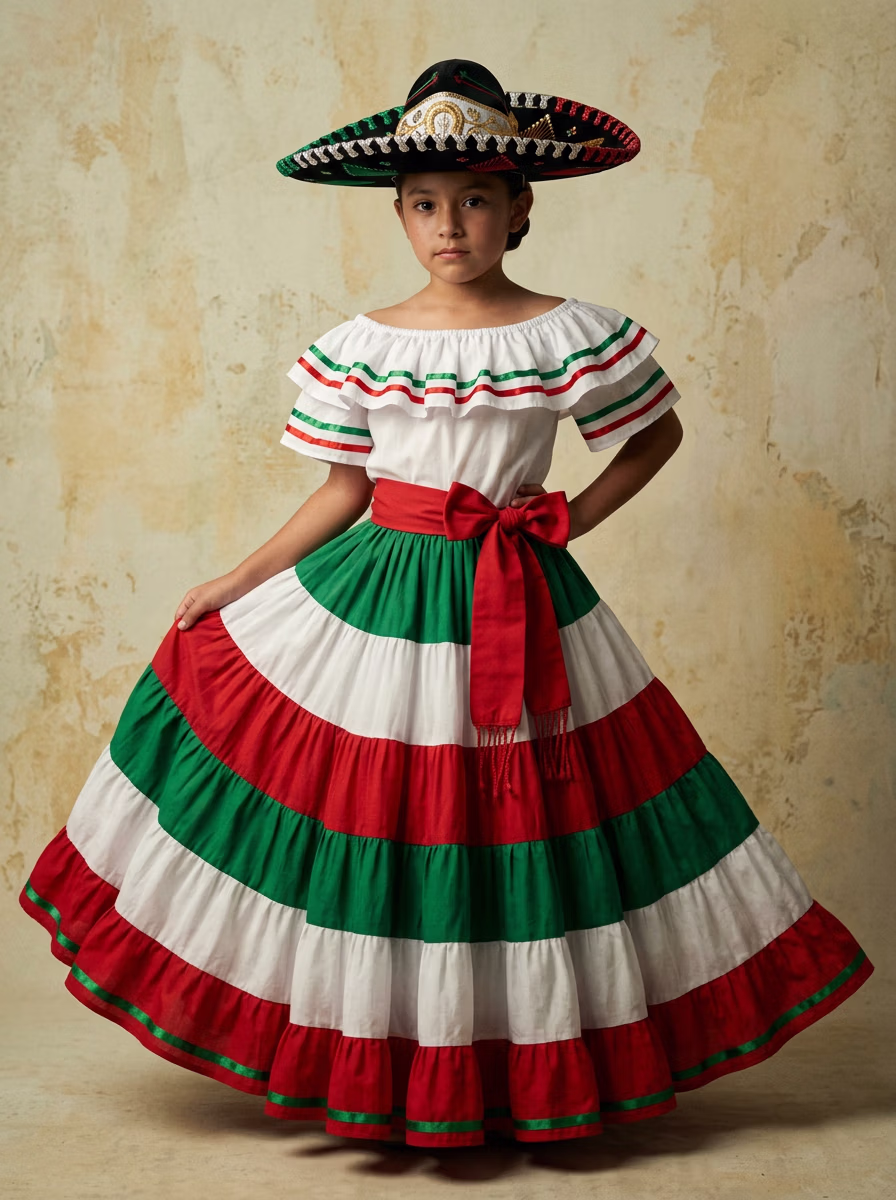 Mexican Ethnic Traditional Wear AI virtual try-on — Mexican Ethnic Traditional Kids fashion model photoshoot by VERA Fashion AI
