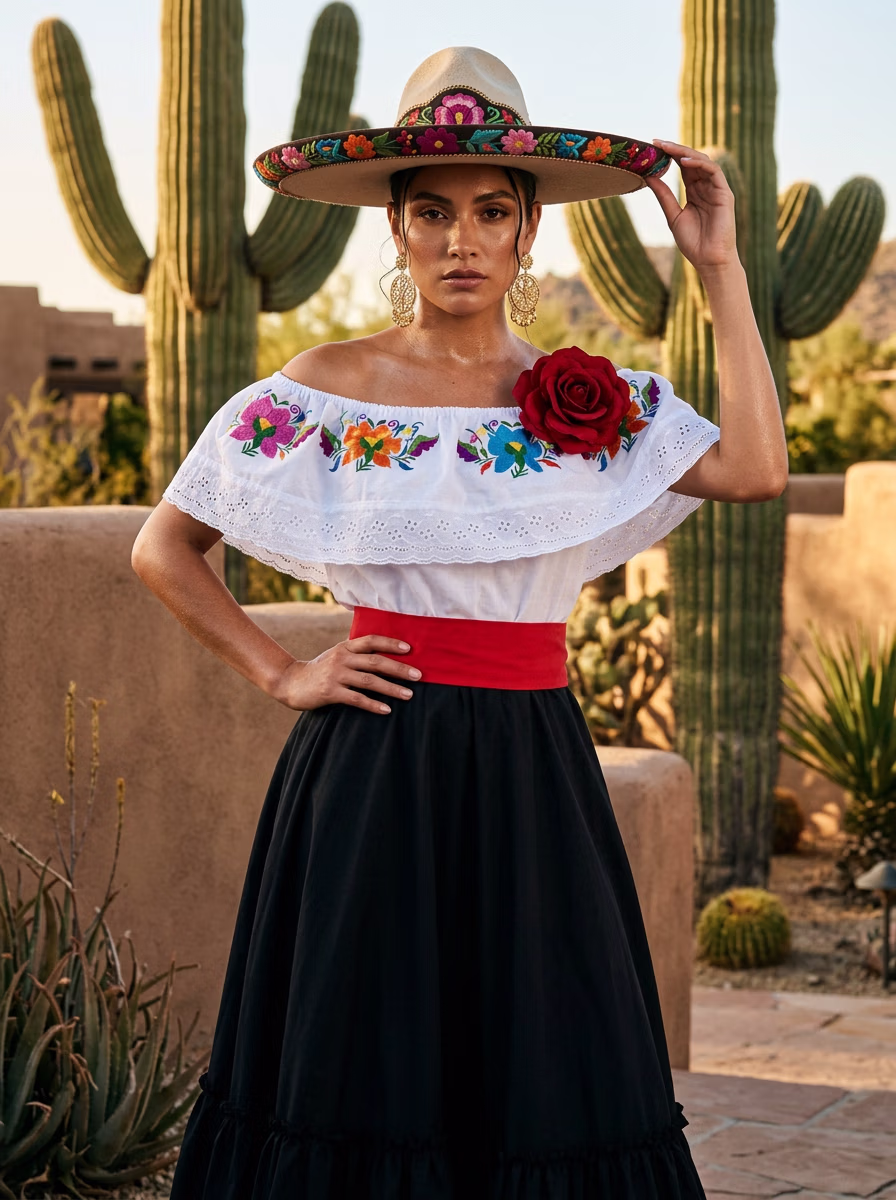 Mexican Ethnic Traditional Wear AI virtual try-on — Mexican Ethnic Traditional Womens fashion model photoshoot by VERA Fashion AI