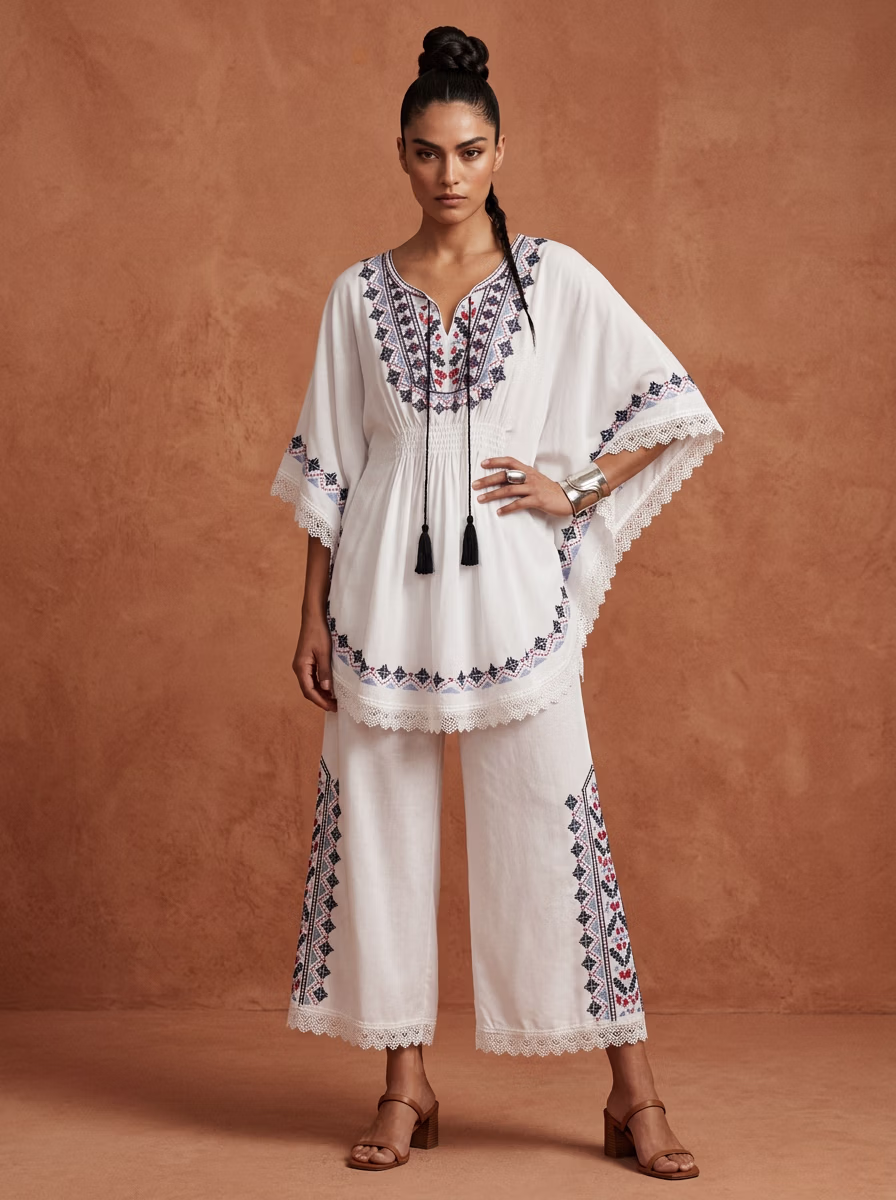 Mexican Ethnic Traditional Wear AI virtual try-on — Mexican Ethnic Traditional Huipil Pronounced Wee Peel fashion model photoshoot by VERA Fashion AI