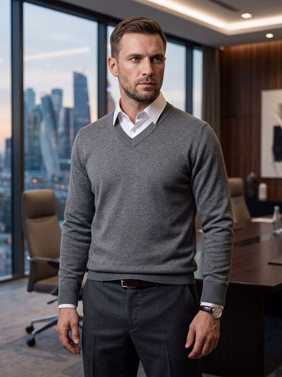 Office Wear AI virtual try-on — Business Corporate Office Man Casual Shirt Pant fashion model photoshoot by VERA Fashion AI