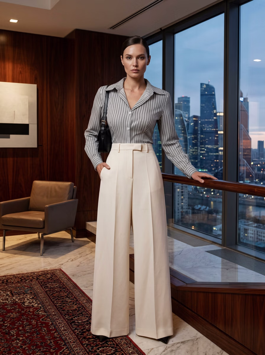 Office Wear AI virtual try-on — Business Corporate Office Woman fashion model photoshoot by VERA Fashion AI