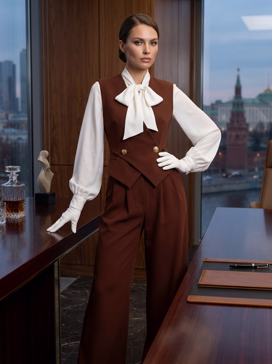 Office Wear AI virtual try-on — Business Corporate Office Woman fashion model photoshoot by VERA Fashion AI