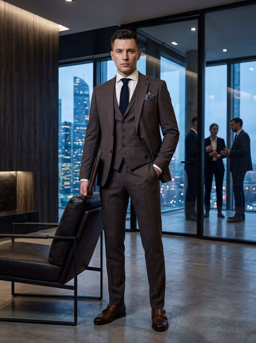 Suit and Tuxedo Suit AI virtual try-on — Professional Suit Business Man fashion model photoshoot by VERA Fashion AI