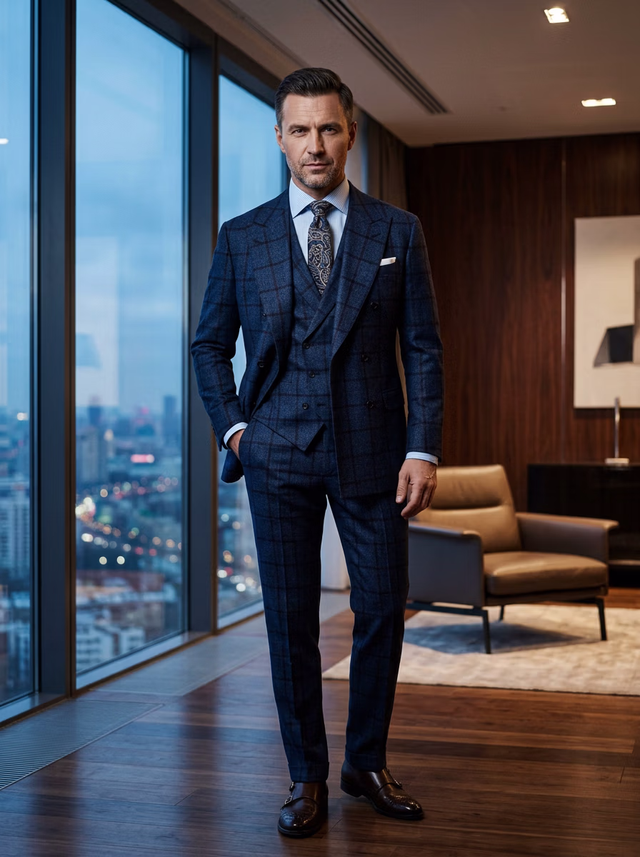 Suit and Tuxedo Suit AI virtual try-on — Professional Suit Business Man fashion model photoshoot by VERA Fashion AI