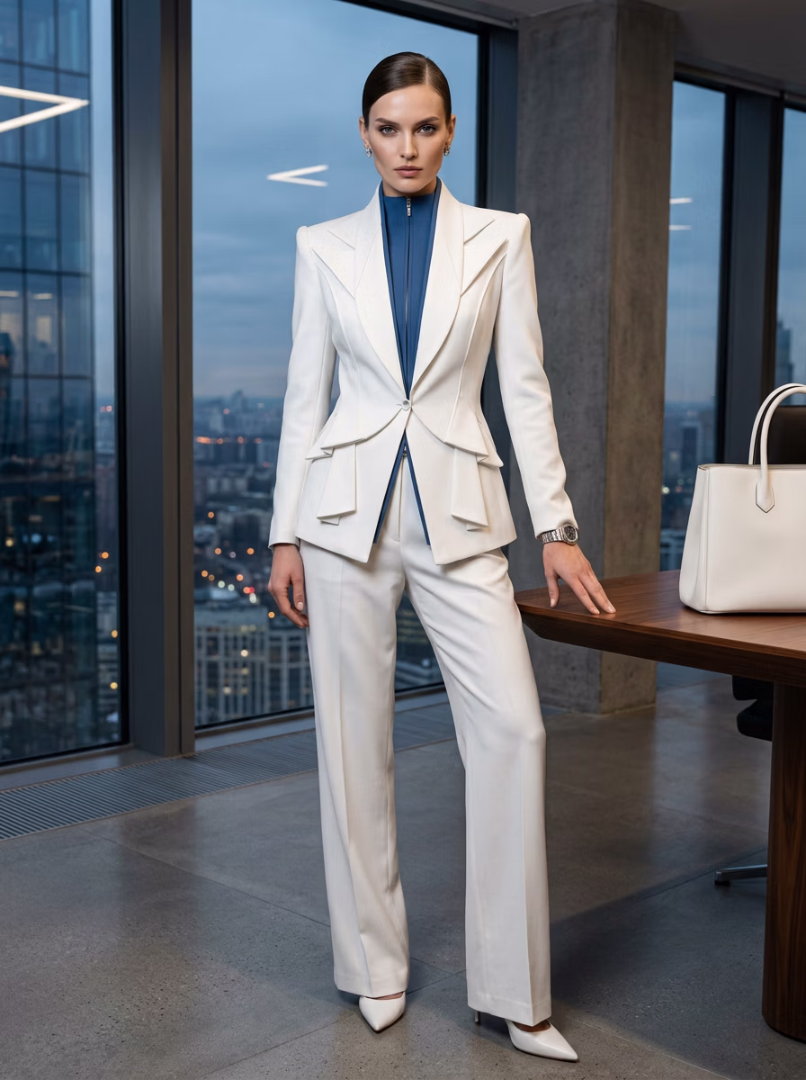 Suit and Tuxedo Suit AI virtual try-on — Professional Suit Business Woman fashion model photoshoot by VERA Fashion AI