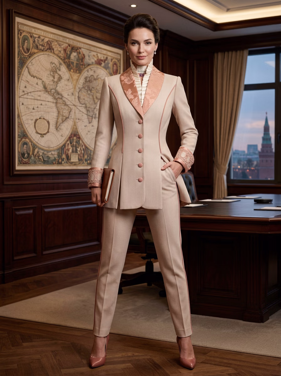 Suit and Tuxedo Suit AI virtual try-on — Professional Suit Business Woman fashion model photoshoot by VERA Fashion AI