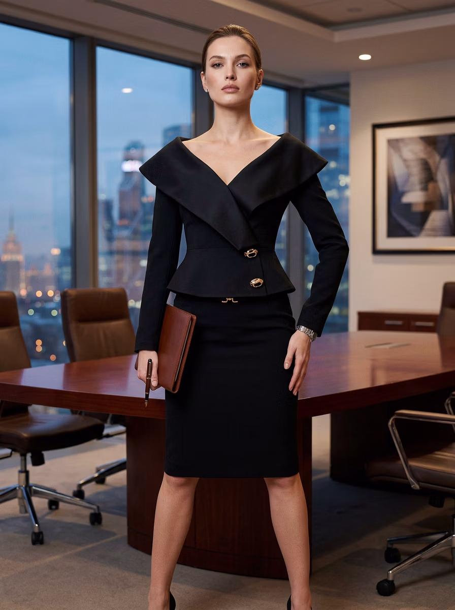 Suit and Tuxedo Suit AI virtual try-on — Professional Suit Business Woman fashion model photoshoot by VERA Fashion AI