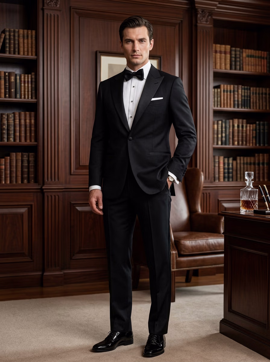 Suit and Tuxedo Suit AI virtual try-on — Professional Tuxedo Suit Business Man fashion model photoshoot by VERA Fashion AI
