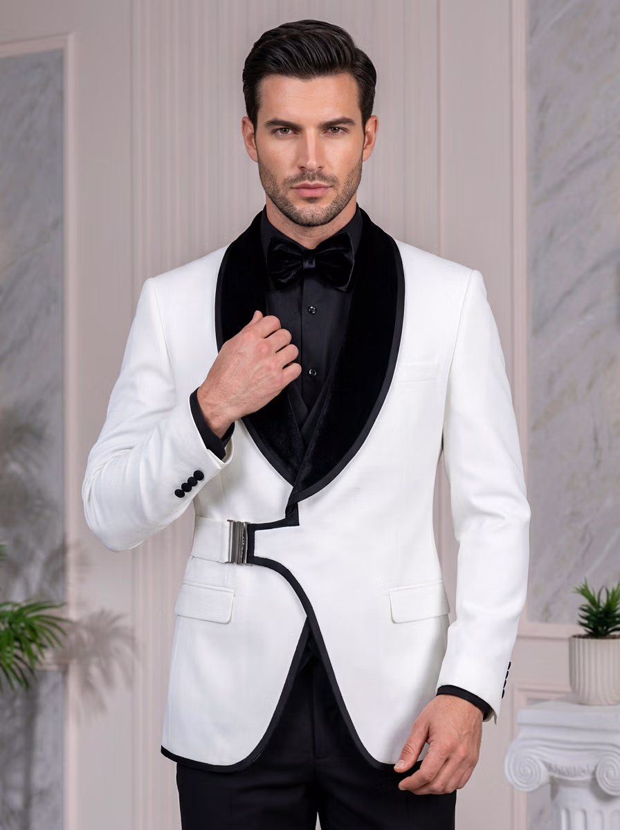 Suit and Tuxedo Suit AI virtual try-on — Professional Tuxedo Suit Business Man fashion model photoshoot by VERA Fashion AI