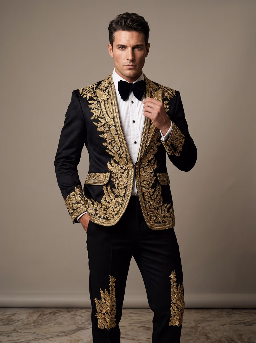 Weddings Wear AI virtual try-on — Wedding Groom Suit Western Tuxedo fashion model photoshoot by VERA Fashion AI