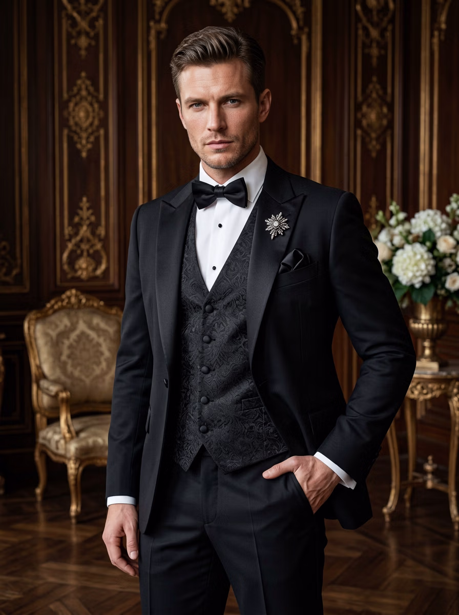 Weddings Wear AI virtual try-on — Wedding Groom Suit Western Tuxedo fashion model photoshoot by VERA Fashion AI