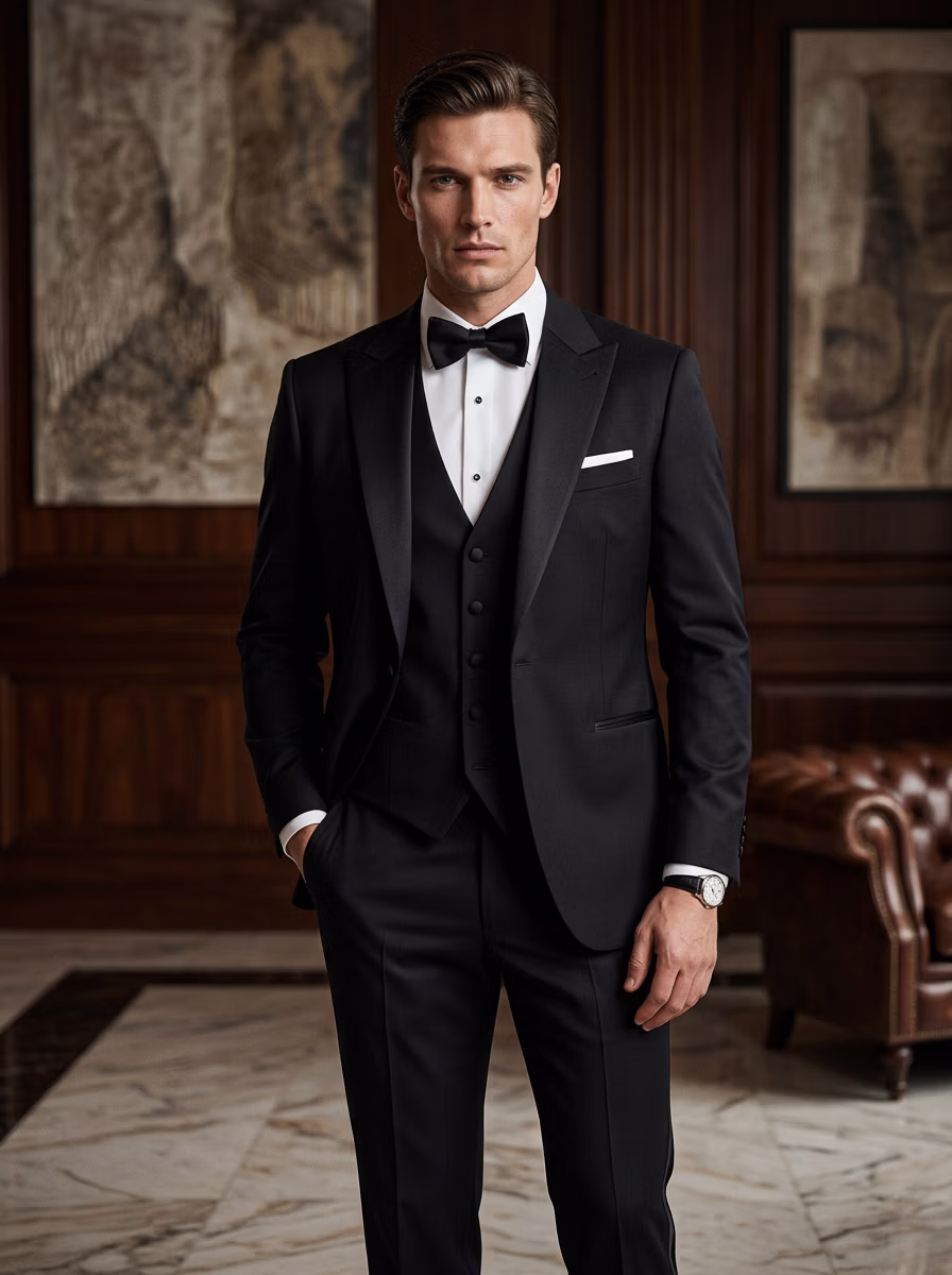 Weddings Wear AI virtual try-on — Wedding Groom Suit Western Tuxedo fashion model photoshoot by VERA Fashion AI