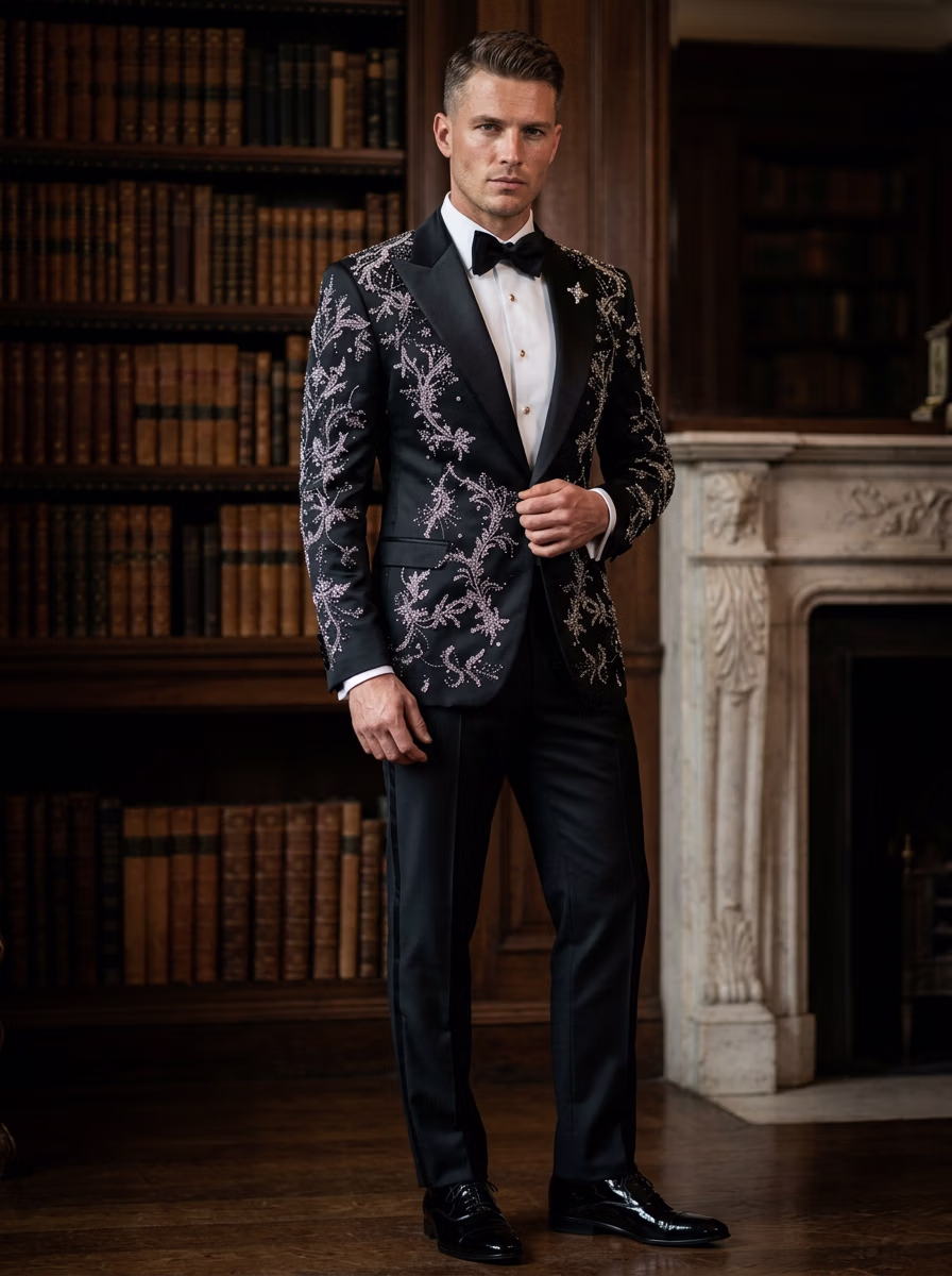 Weddings Wear AI virtual try-on — Wedding Groom Suit Western Tuxedo fashion model photoshoot by VERA Fashion AI