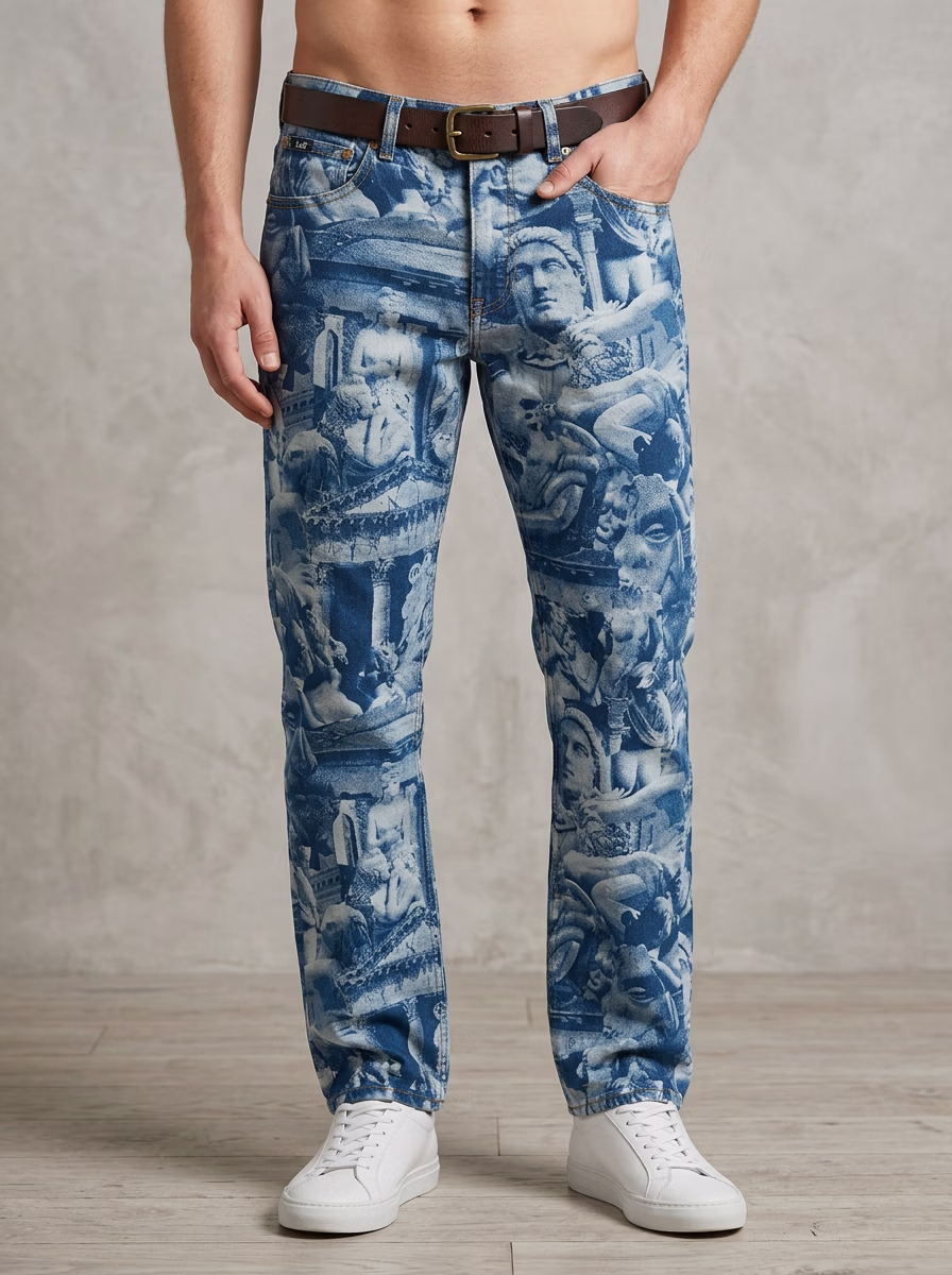 Men's Pants for Men AI virtual try-on — Pinted Jeans Pant Man fashion model photoshoot by VERA Fashion AI