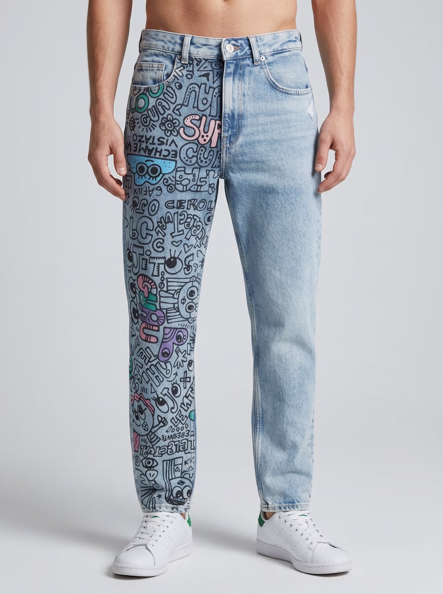 Men's Pants for Men AI virtual try-on — Side Pinted Jeans Pant Man fashion model photoshoot by VERA Fashion AI