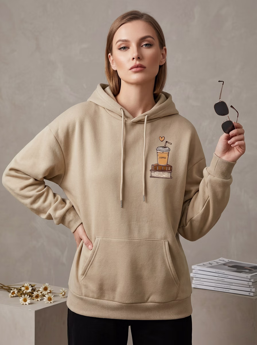 Women's Hoodie AI virtual try-on — Women Printed Hoodies fashion model photoshoot by VERA Fashion AI