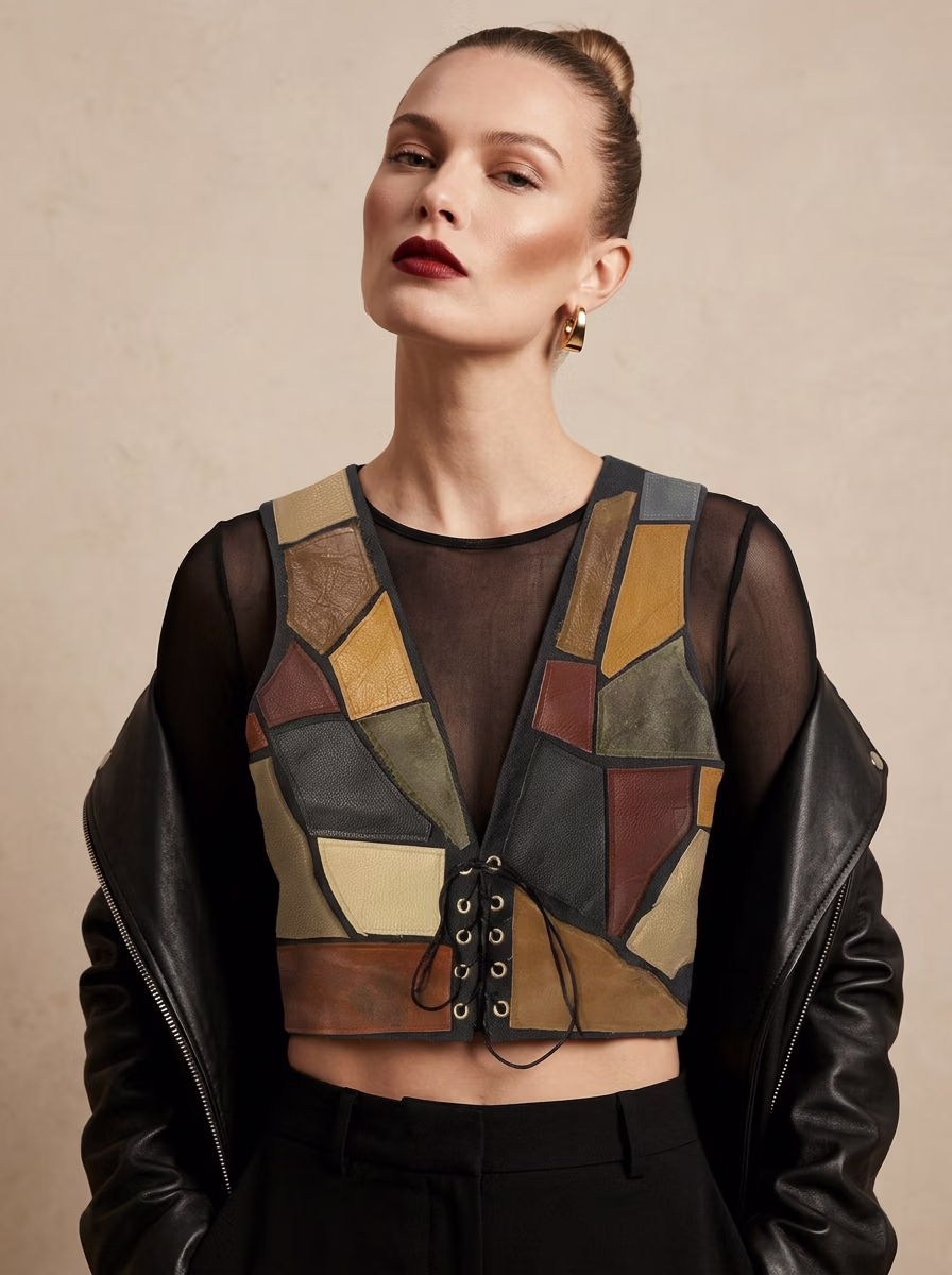 Women's Jackets AI virtual try-on — Women's Biker Leather Jacket fashion model photoshoot by VERA Fashion AI