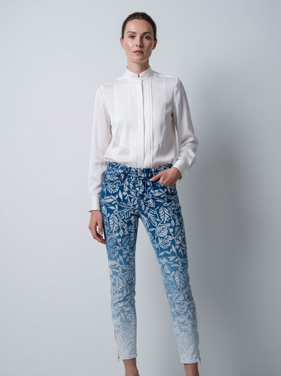 Women's Pants AI virtual try-on — Women's Wash Print Jeans Denim Pants fashion model photoshoot by VERA Fashion AI