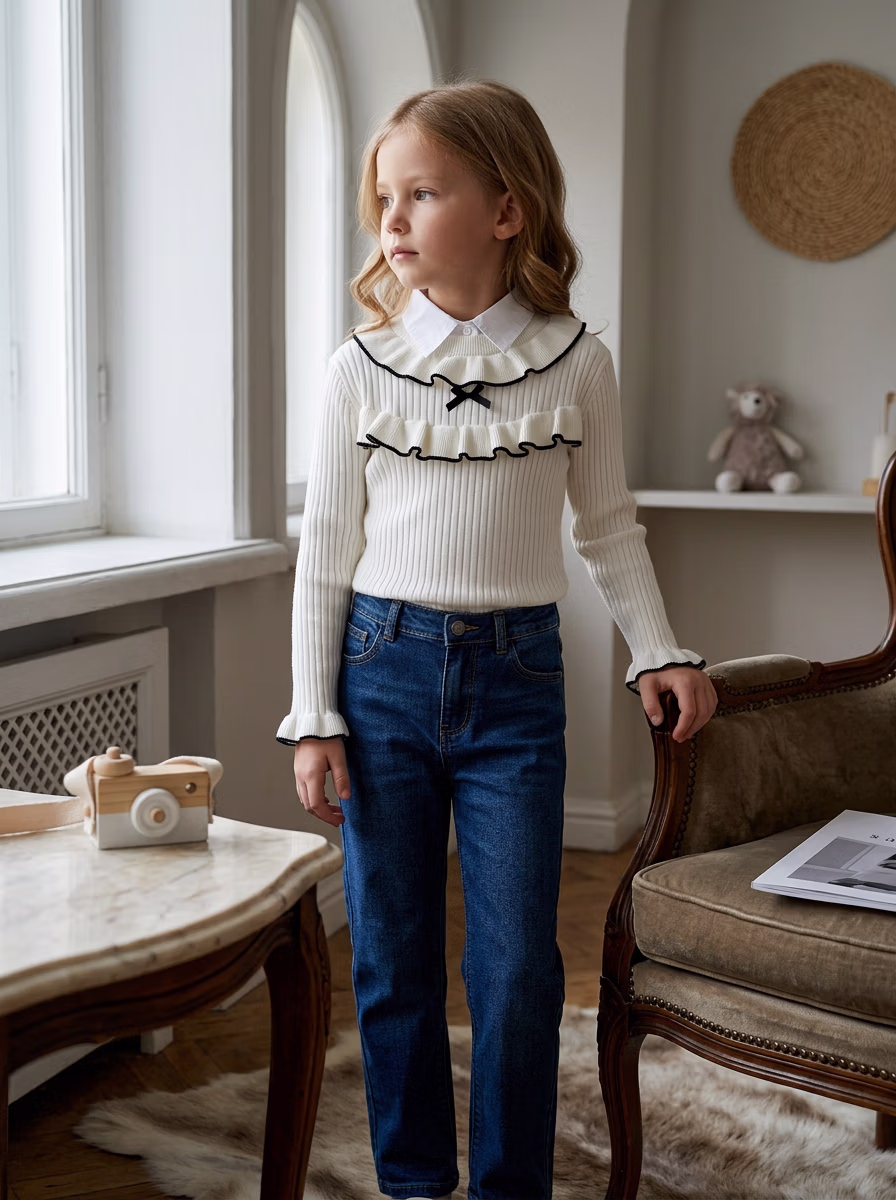 Women's Sweaters and Sweatshirts AI virtual try-on — Kid's Girls Sweater Full Sleeve Casual fashion model photoshoot by VERA Fashion AI
